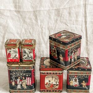 Vintage 70’s-80’s oriental tin tea canisters lot